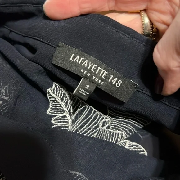 Lafayette 148 New York Kyrie Navy Sheer Silk Georgette Shirt Small